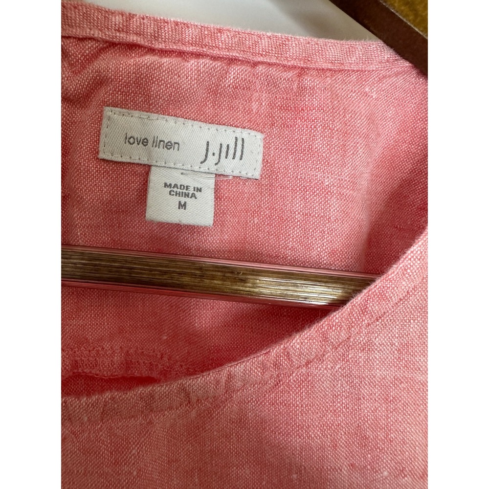 J. Jill Love Linen Shift Dress Pockets Sleeveless Button Bottom Coral Medium - Picture 7 of 11